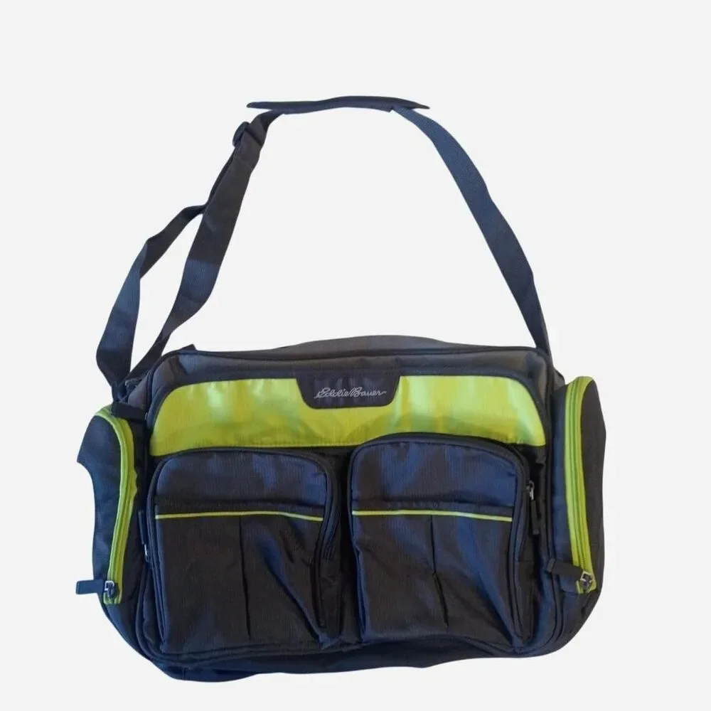 Eddie Bauer First Adventure Messenger Diaper Bag Gray Lime